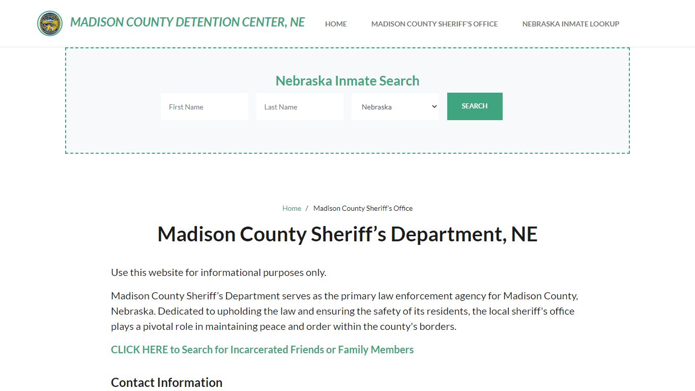 Madison County Sheriff Department, NE Arrests, Warrant Lookup