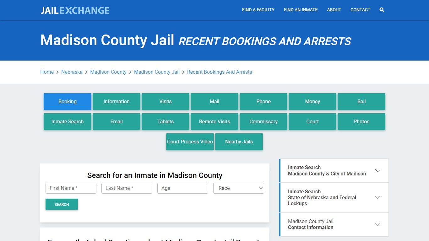 Madison County Jail NE Recent Arrests and Bookings - Jail Exchange